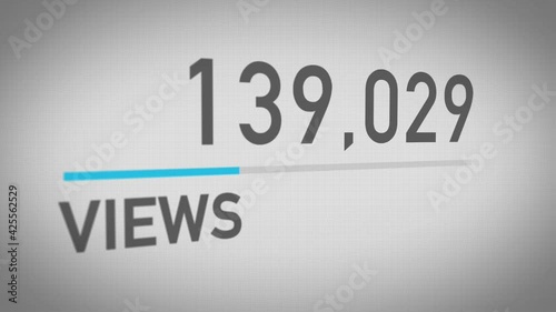 A close up of a video views counter quickly increasing to 500,000 views. Perspective version.	 photo