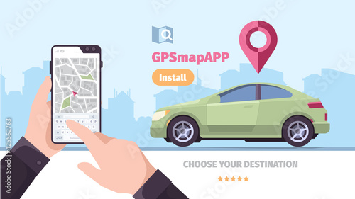 City navigation. Gps technics route visualization urban geography concept travellers background garish vector flat illustration