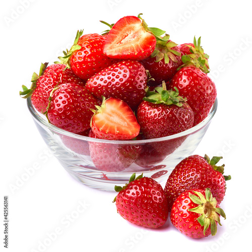Glass bowl of Fresh strawberry isolated on white background