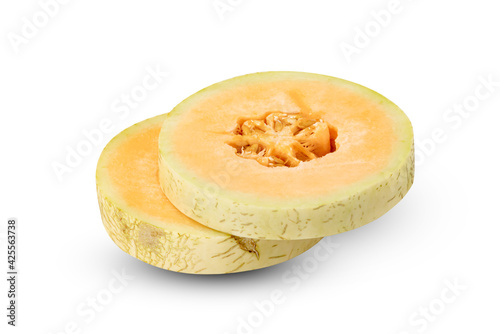 Orange cantaloupe melon fruit sliced isolated on white background ,include clipping path