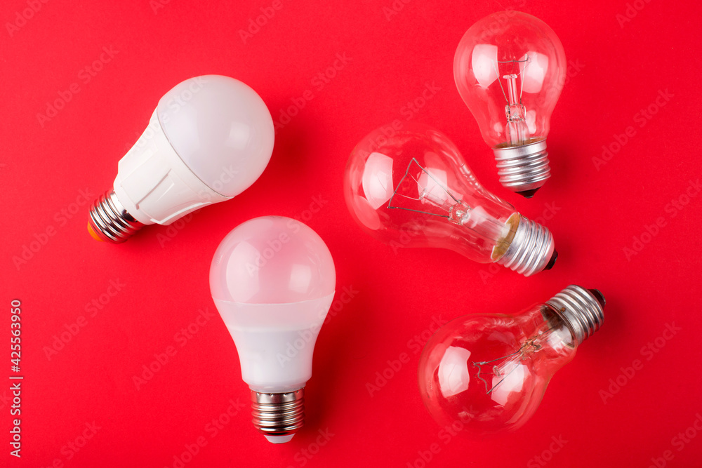 LED lamp with incandescent bulbs on the background. photography led lamp LED lamp with incandescent bulbs on the background. photography led lamp