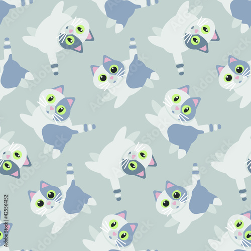 Fototapeta Naklejka Na Ścianę i Meble -  seamless pattern for baby clothes, diapers and boxes. Spotted cats