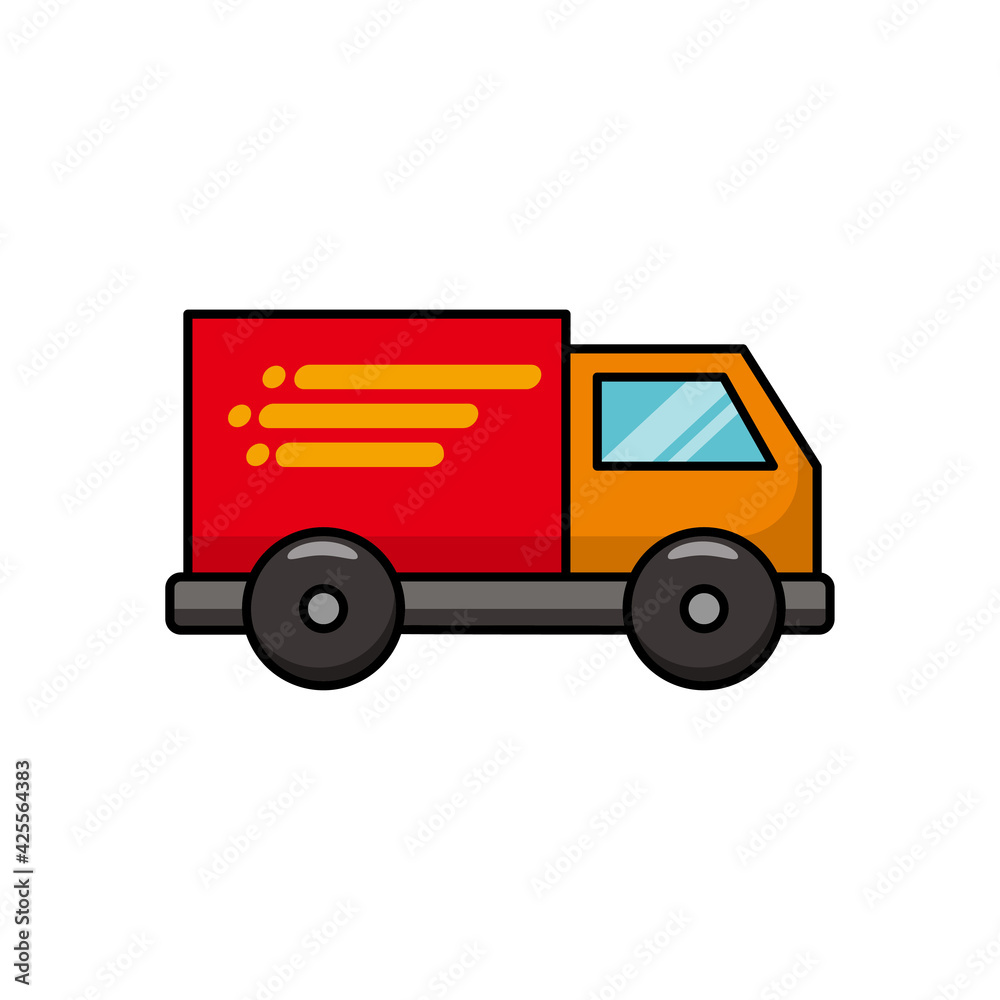 Simple delivery truck vector illustration isolated on white background. Colorful delivery truck icon Simple delivery truck vector illustration isolated on white background. Colorful delivery truck icon