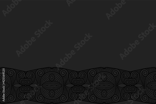 Geometric volumetric convex black background. Ethnic African, Mexican, Indian motives. 3D relief pattern in doodling style. Colorful decorative ornament. Horizontal insert.