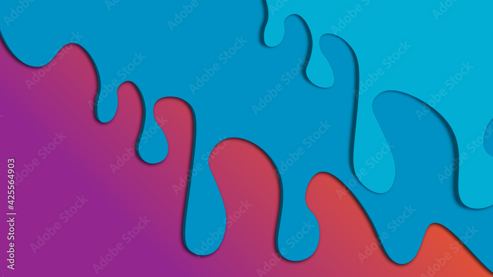 Fototapeta premium Blue dripping paint on an orange-purple background. Bright drops. 3D image.