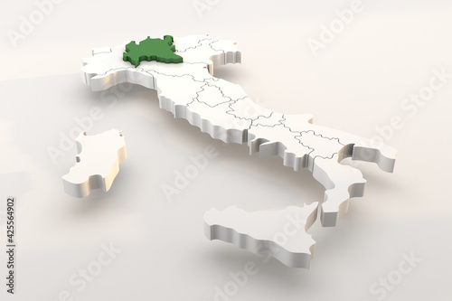 Photography Italy map a 3d render isolated with Lombardia italian regions