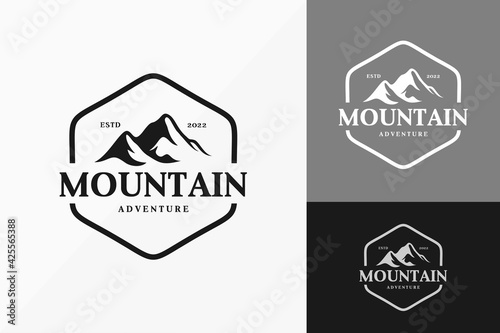 Vintage Mountain Badge Logo Vector Design. Abstract emblem, designs concept, logos, logotype element for template.