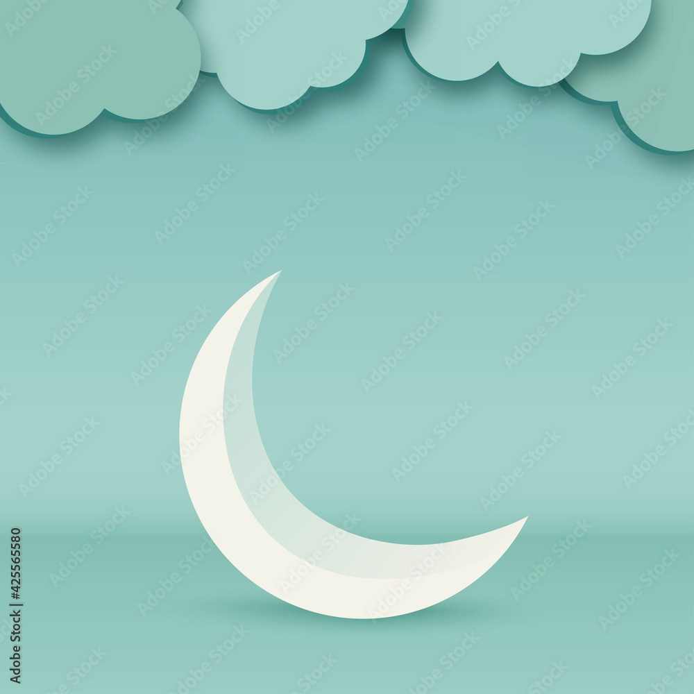 Ramadan kareem with blue 3d crescent moon. Vector Ramadan kareem with blue 3d crescent moon. Vector