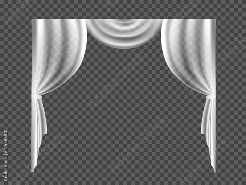 Curtain drapery for the window is white. Vector graphics. Transparent shadow