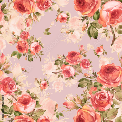  Watercolor roses seamless pattern