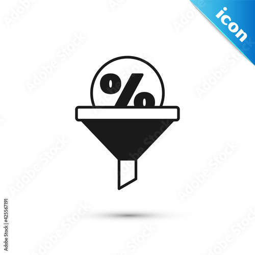 Grey Lead management icon isolated on white background. Funnel with discount percent. Target client business concept. Vector