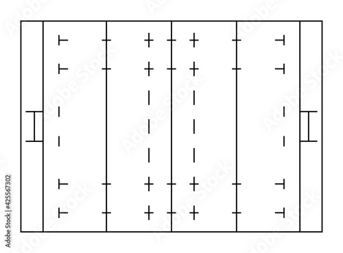 rugby sports field markings lines. Outline rugby playground top view. Sports ground for active recreation. Vector