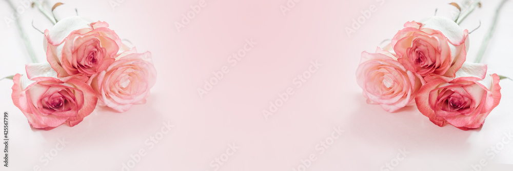 Pink peach rose flowers wedding and Valetine's day banner