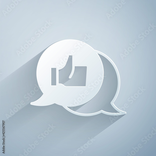 Paper cut Consumer or customer product rating icon isolated on grey background. Paper art style. Vector