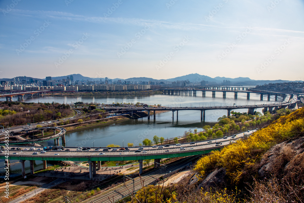 Seoul city in spring South Korea.