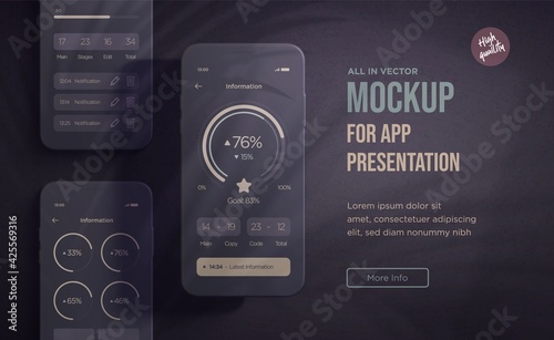 Realistic modern black smartphone mockup design for the mobile application.Vector