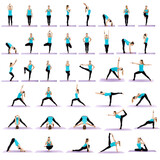 Collage of yoga poses on white