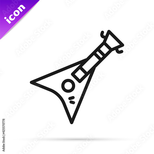 Black line Electric bass guitar icon isolated on white background. Vector
