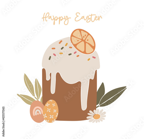 Abstract Easter cake, boho sweet bread, delicious Easter cake decoration, colorful multi-colored decor cake, Happy Easter vector card