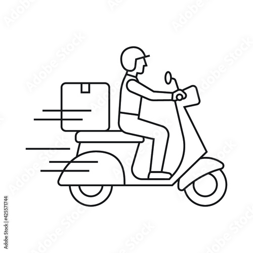 Shipping fast delivery man riding motorcycle icon symbol  Pictogram flat outline design for apps and websites  Track and trace processing status  Isolated on white background  Vector illustration