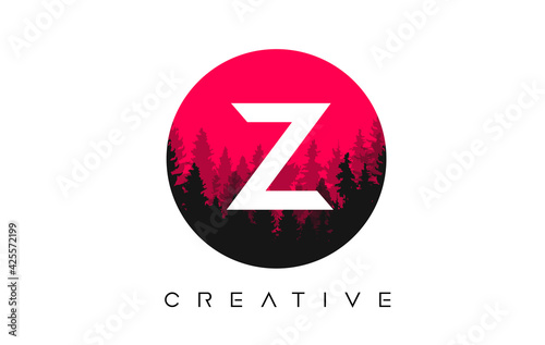 Z Letter Logo Design with Pine Forest Vector Shapes and Red Circular shape Color Free Download Z Letter Logo Design with Pine Forest Vector Shapes and Red Circular shape Color - GFXLoad