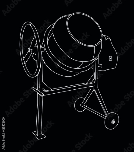 concrete mixer white on black background