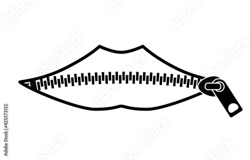 Zipper lips line icon. Clipart image isolated on white background