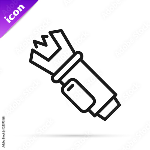 Black line Police electric shocker icon isolated on white background. Shocker for protection. Taser is an electric weapon. Vector