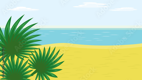 Palm trees on the beach, tropical paradise and summer holidays concept, vector illustration, flat design.