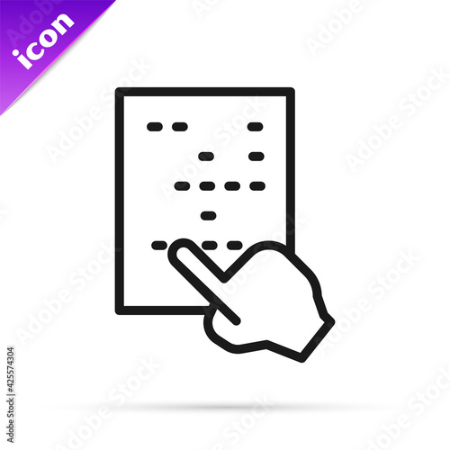 Black line Braille icon isolated on white background. Finger drives on points. Writing signs system for blind or visually impaired people. Vector