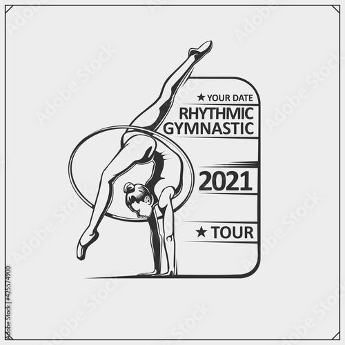 Rhythmic gymnastics silhouettes. Female silhouette of gymnast. Sport emblem, logos and design elements.