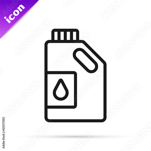 Black line Canister for motor machine oil icon isolated on white background. Oil gallon. Oil change service and repair. Engine oil sign. Vector