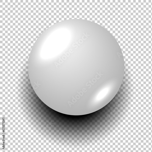 White billiard ball with highlights on a transparent background