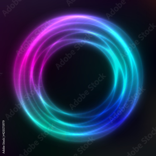 Vector background of neon geometric shapes  round frame  abstract background  wallpaper