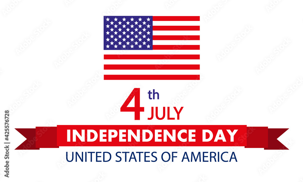 July 4 on the festive ribbon for the United States Independence Day, vector art illustration.