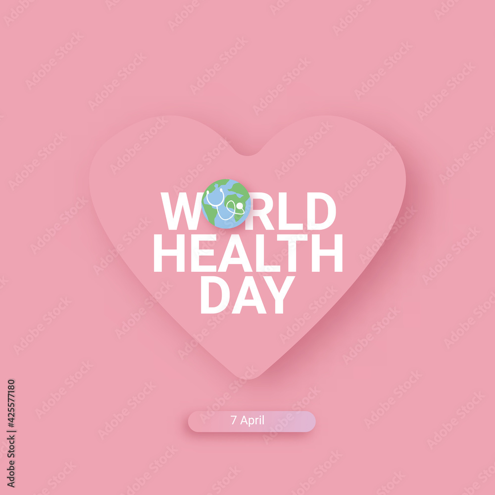 world health day pink square concept banner with heart, earth globe and stethoscope. Health day poster or social media post world health day pink square concept banner with heart, earth globe and stethoscope. Health day poster or social media post