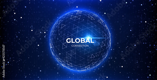 Global data network. Globe abstract connection. Data sphere technology background. World communication vector illustration.