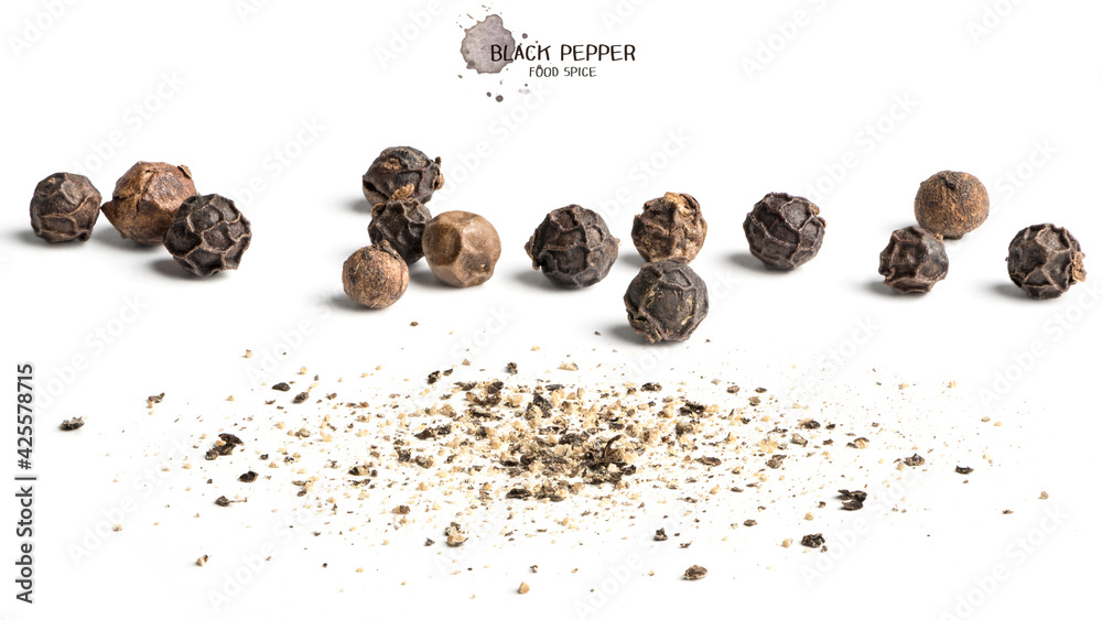 Obraz premium Ground black pepper and ground black pepper on white background
