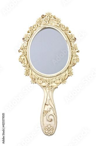 Vintage hand mirror isolated on white background