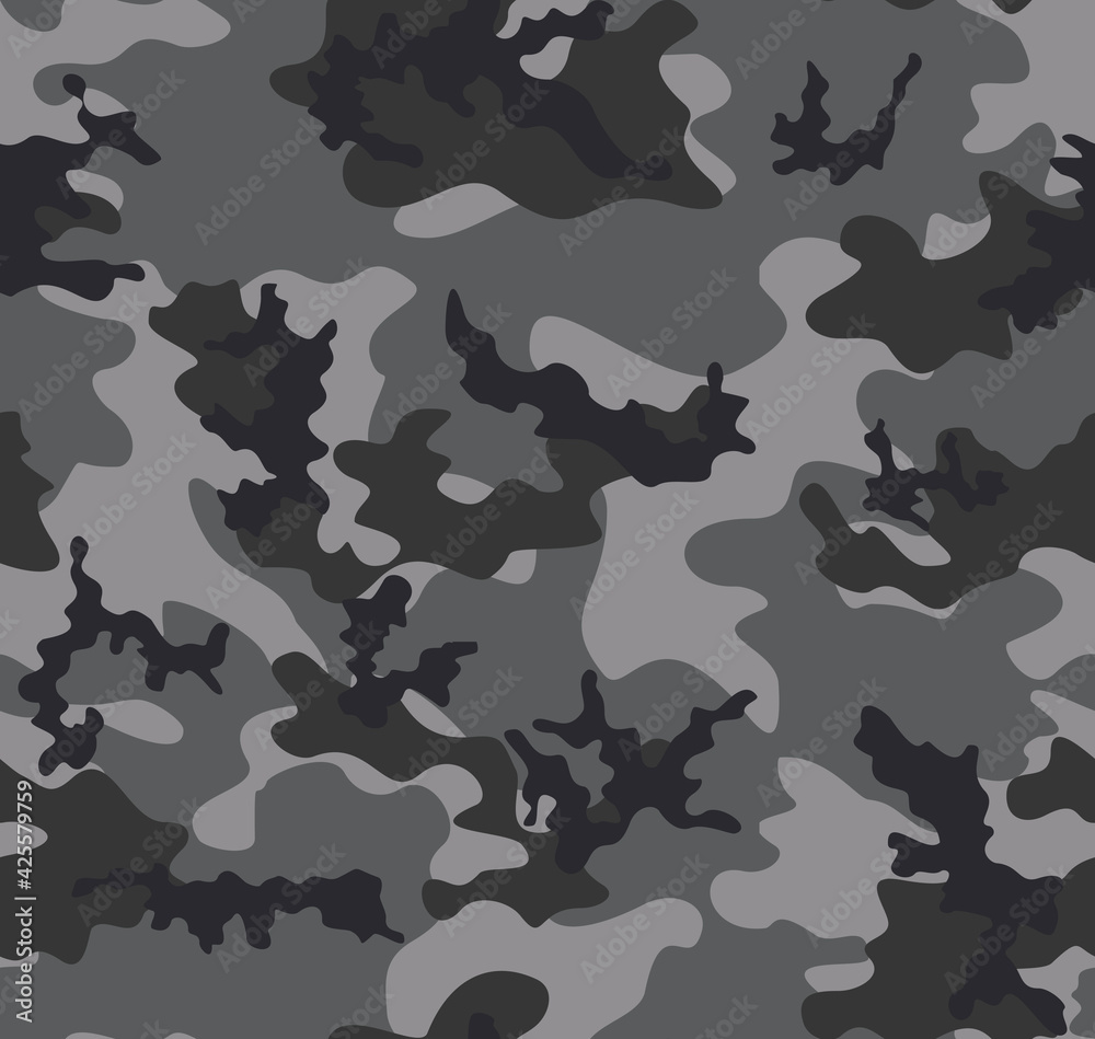 Camouflage gray seamless vector pattern, military texture for printing.