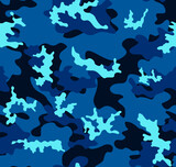 Camouflage blue vector pattern, endless background. Fashionable design