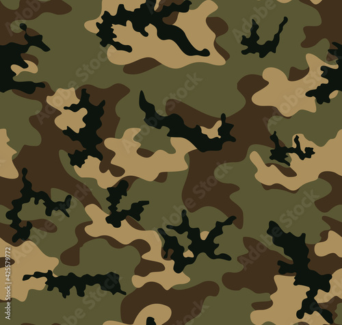 Green forest camouflage seamless military texture.