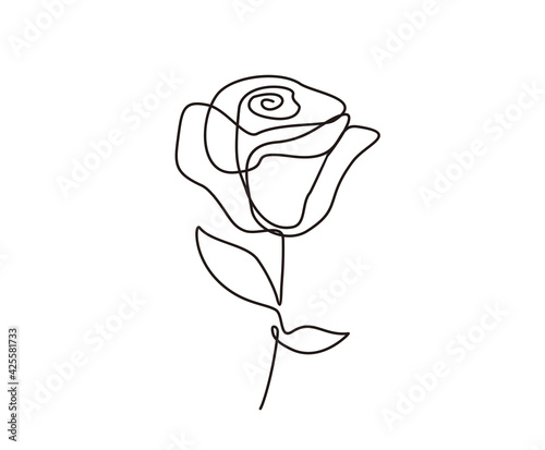 Minimalist rose flower design. Continuous line drawing of rose flower.