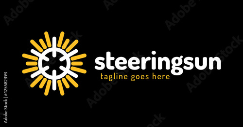 ship steering sun logo. ship wheel logo design vector icon symbol graphic illustration. Boat handwheel, ship wheel helm.