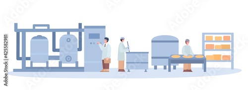 Factory Cheese automatic line equipment cartoon vector illustration isolated.