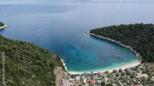 Aerial view over the rocky beach Leftos Gialos in Alonissos island, Sporades, Greece photo