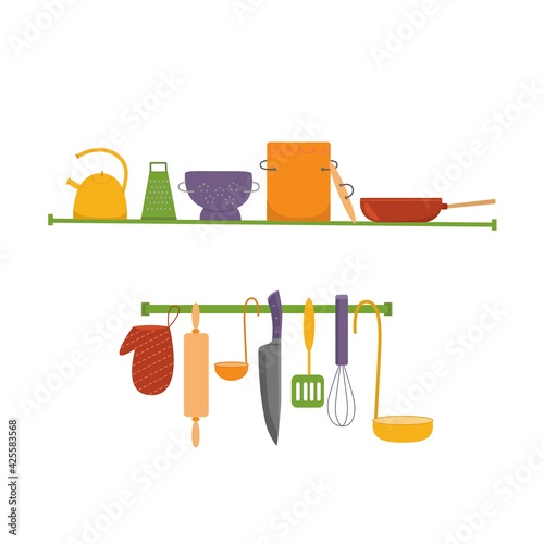 Professional kitchen tools, utensils, kitchenware, equipment set. Vector stock illustration isolated on white background for web site, poster, online cooking course, class certificate, diploma. EPS10
