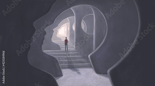 Brain mind way soul and hope concept art, illustration, surreal mystery artwork, imagination painting, conceptual idea of success photo