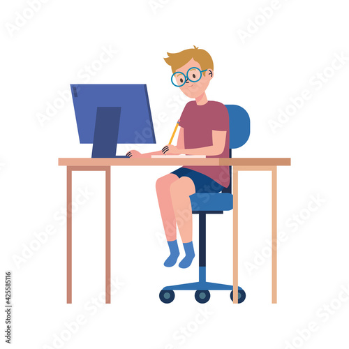 schoolboy in desktop