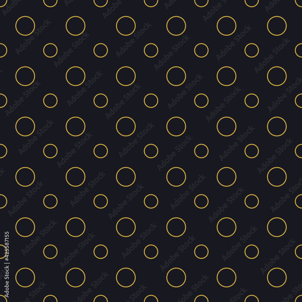 Gold circles on gray background, Seamless Pattern. Endless Texture With Many Round Shapes.